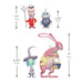 Set of cartoon character figurines with measurements on a white background