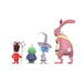 Set of colorful cartoon character figurines on a white background