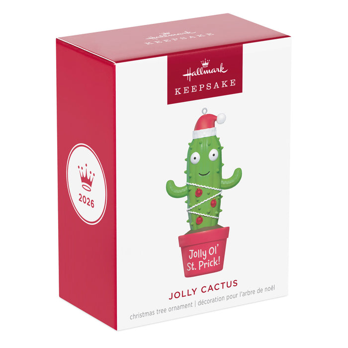 Hallmark Jolly Cactus Christmas ornament packaging on a white background