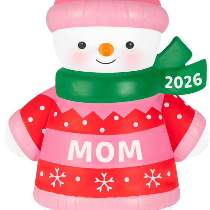 Inflatable snowman decoration with 'MOM' and year 2026 on a white background