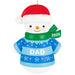 Snowman ornament with a blue sweater labeled 'DAD' and a red hat, wearing a green scarf with '2026' on a white background.