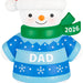 Snowman ornament with a blue sweater labeled 'DAD' and green scarf with '2026' on a white background