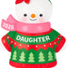 Snowman ornament wearing a green sweater with 'DAUGHTER' printed on it, pink scarf, and red hat with '2026' on a white background.