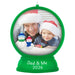 Personalized Christmas ornament with a photo of a man and child wearing Santa hats, surrounded by snowmen, with 'Dad & Me 2026' text.