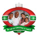 Decorative Christmas ornament with a family photo and 'The Joy of Christmas is Family' text on a white background.