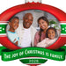 Decorative Christmas ornament with a family photo and 'The Joy of Christmas is Family' text.