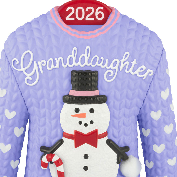 Purple sweater with 'Granddaughter' and a snowman design, featuring the year 2026.