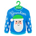 Blue sweater with Santa face and 'Grandson 2026' text on a hanger