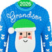 Blue sweater with Santas face and '2026 Grandson' text on a white background