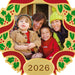 Family photo ornament with a decorative frame featuring holly leaves and berries, and the year 2026.