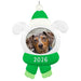 Decorative ornament with a dog photo, green hat, and scarf with '2026' on a white background