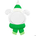 Decorative dog-shaped frame ornament with a green hat and scarf on a white background