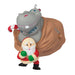 Hippopotamus with a Santa Claus figure and candy cane on a white background