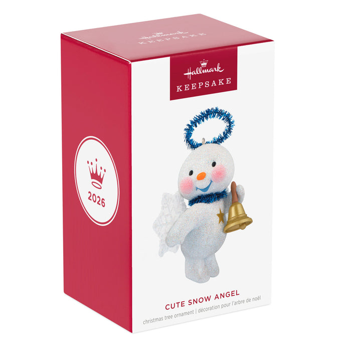 Hallmark Keepsake ornament packaging with a snow angel design on a white background