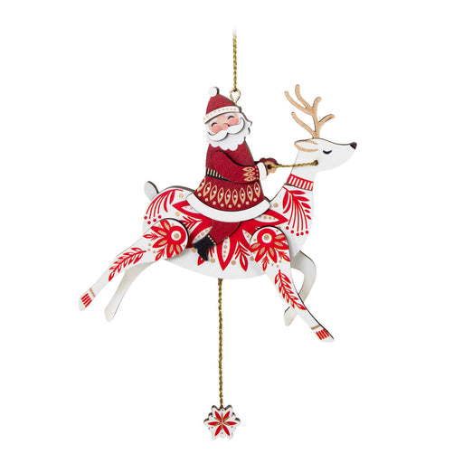 Pull-String Reindeer With Santa 2024 Wood Ornament