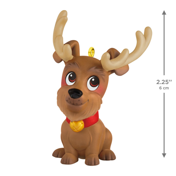 Dog reindeer figure with measurement details on a white background