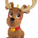 Dog reindeer figure with large eyes and a red collar on a white background