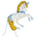 Unicorn figurine with gold and blue accents on a white background