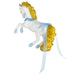 White horse figurine with gold mane and blue accents on a white background