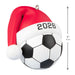 Soccer ball ornament with Santa hat and '2026' text, featuring a measurement indicator.