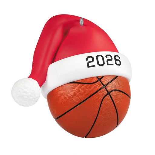 Basketball with a Santa hat labeled '2026' on a white background