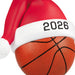 Basketball with a Santa hat and '2026' wristband on a white background