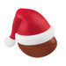 Red Santa hat on a brown ball against a white background