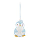 Decorative blue penguin ornament with a baby's first Christmas 2026 tag on a white background