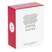 Red and white box with text and a logo on a white background