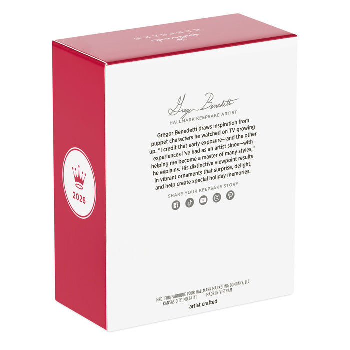 Hallmark 2026 Christmas ornament packaging with red and white design.