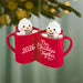 Red mugs with snowmen inside, labeled '2026' and 'Our Christmas Together', hanging on a Christmas tree.