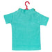 Turquoise shirt on a red hanger against a white background