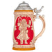 Decorative beer stein with intricate designs on a white background