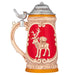 Decorative mug with a reindeer design on a red background
