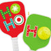 Two pickleball paddles ornament with 'HO HO' text on a white background