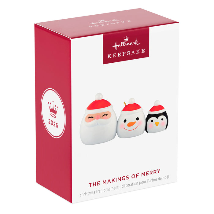 Hallmark Keepsake Christmas ornament packaging with three characters on a white background