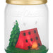 Mason jar with 'Happy Campers' text, featuring a red tent, green tree, and campfire inside.