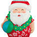 Decorative ornament of a Santa Claus holding a beach ball on a white background
