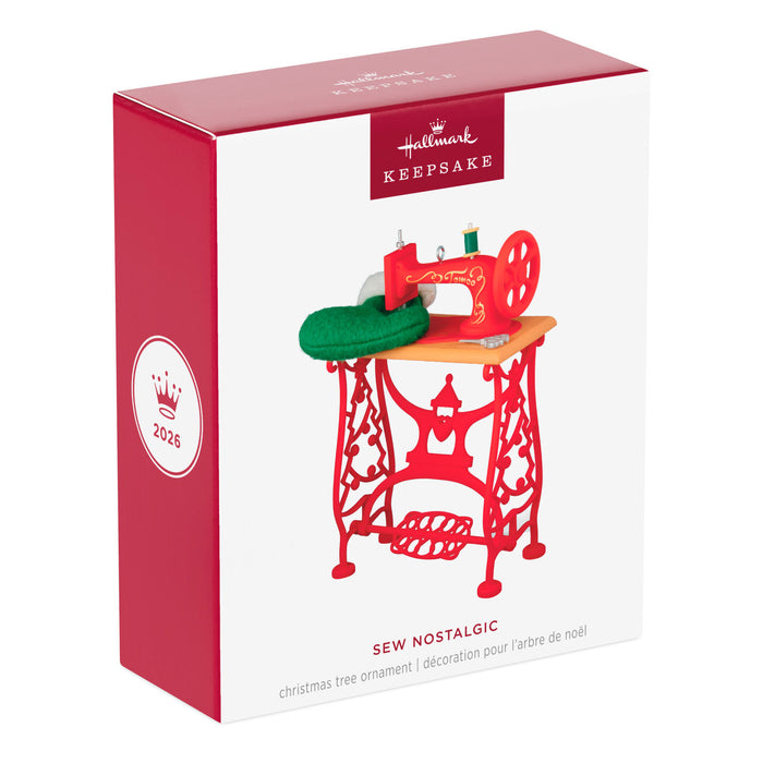 Hallmark Keepsake Christmas ornament packaging with sewing machine design