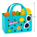 Toy beach bag with sand toys and sunglasses, featuring the word 'Relax'.