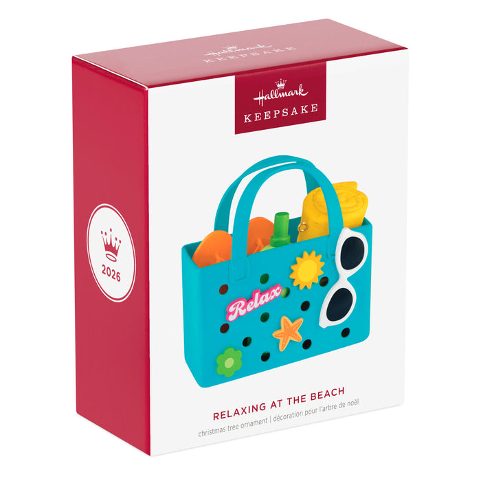 Hallmark Keepsake ornament packaging with beach-themed design