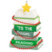 Decorative ornament with books stacked and 'Tis the Season to be Reading text, on a white background.