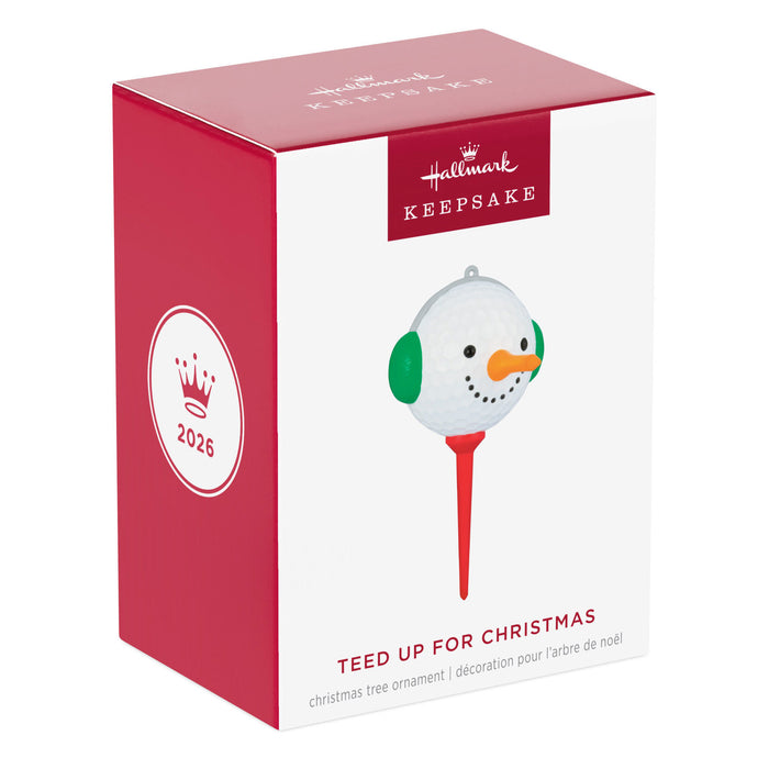 Hallmark Keepsake Christmas ornament packaging with a snowman design on a white background
