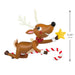 Christmas reindeer figurine with candy cane and star, showing size measurement on a white background