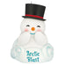 Snowman-shaped ornament with a black top hat and 'Arctic Blast' text on a white background