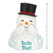 Snowman-shaped ornament with a black top hat and 'Arctic Blast' text, featuring measurements on a white background.