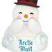 Snowman figurine with a top hat and 'Arctic Blast' text on a white background