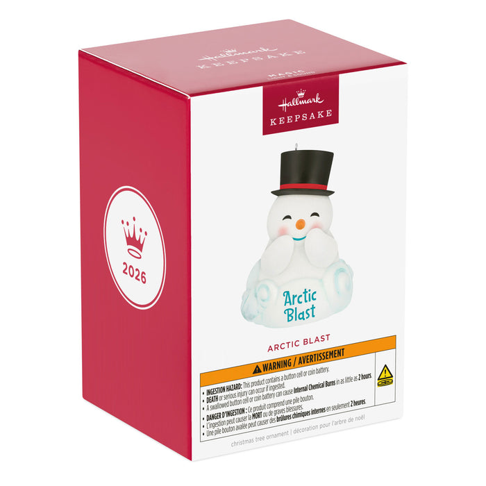 Hallmark Christmas ornament packaging with a snowman design and '2026' on a red and white background.