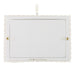 White rectangular ornament with gold accents on a white background