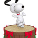Animated dog character on a barrel with red bows, white background